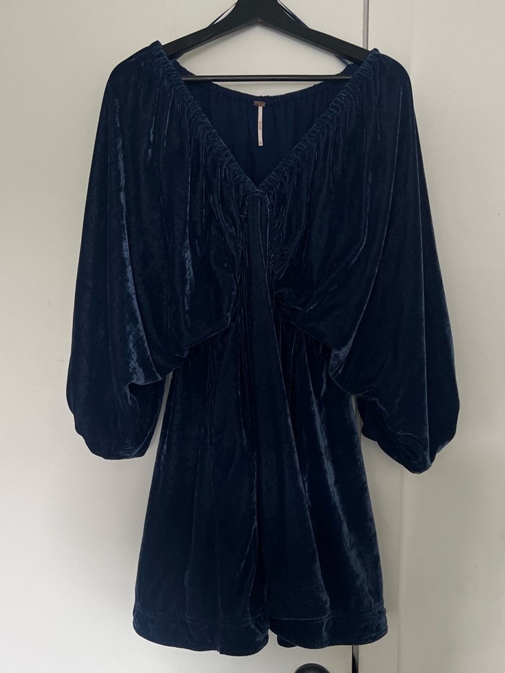 Deep Navy Velvet V-Neck Mini Dress - Picture 5 of 8